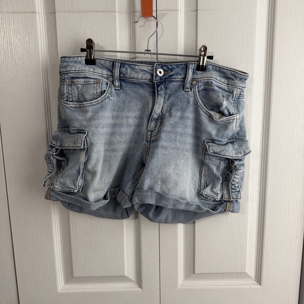 Edgely Mid Rise Relaxed‎ Boyfriend Fit Cargo Pocket Jean Shorts Women's Size 12